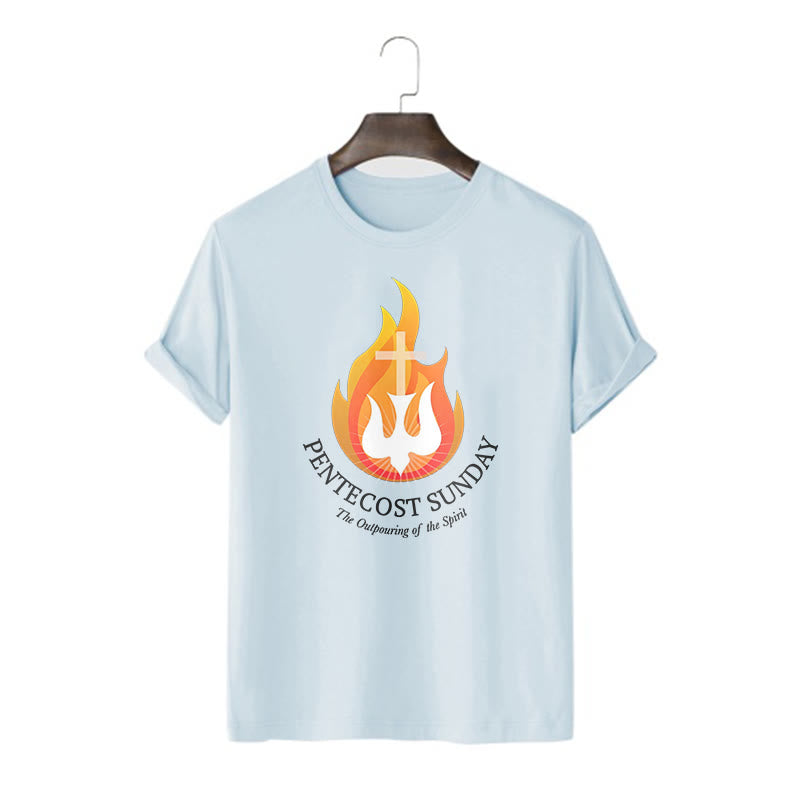 Christianartworkshop Classic Style Pentecost Sunday Outpouring of the Spirit Short Sleeve Washed T-shirt - Blue - 2XL - image 15