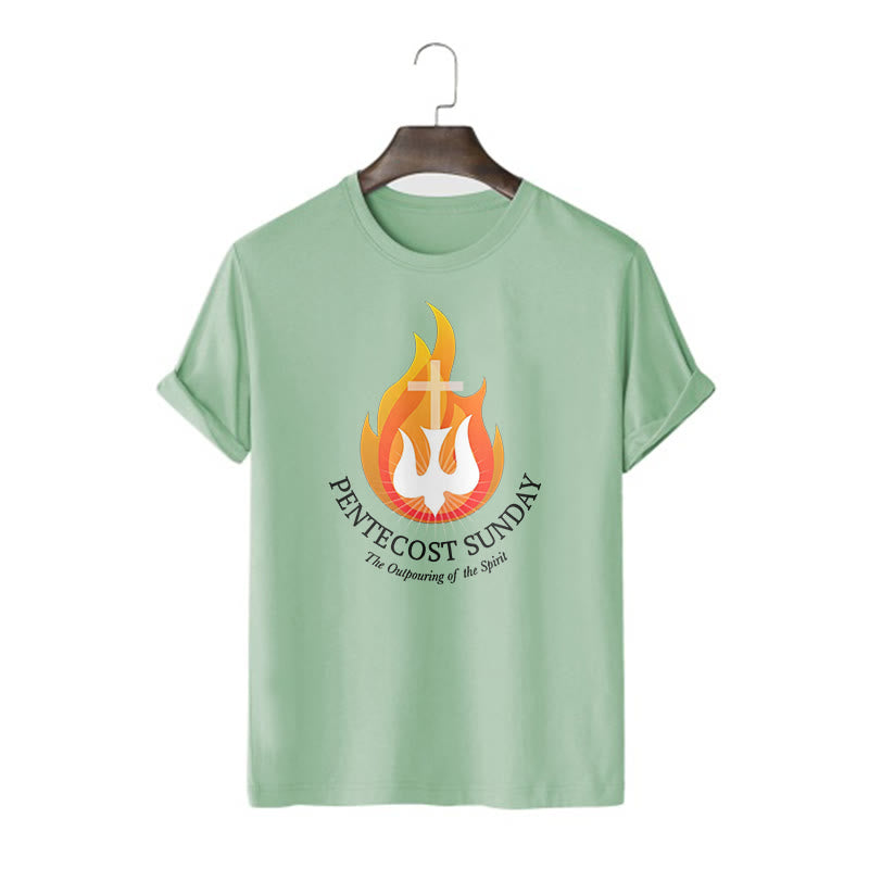 Christianartworkshop Classic Style Pentecost Sunday Outpouring of the Spirit Short Sleeve Washed T-shirt - Light Green - 2XL - image 9