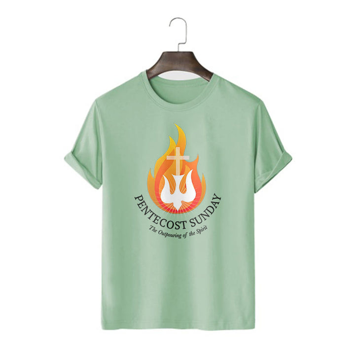Christianartworkshop Classic Style Pentecost Sunday Outpouring of the Spirit Short Sleeve Washed T-shirt - Light Green - 2XL - image 9