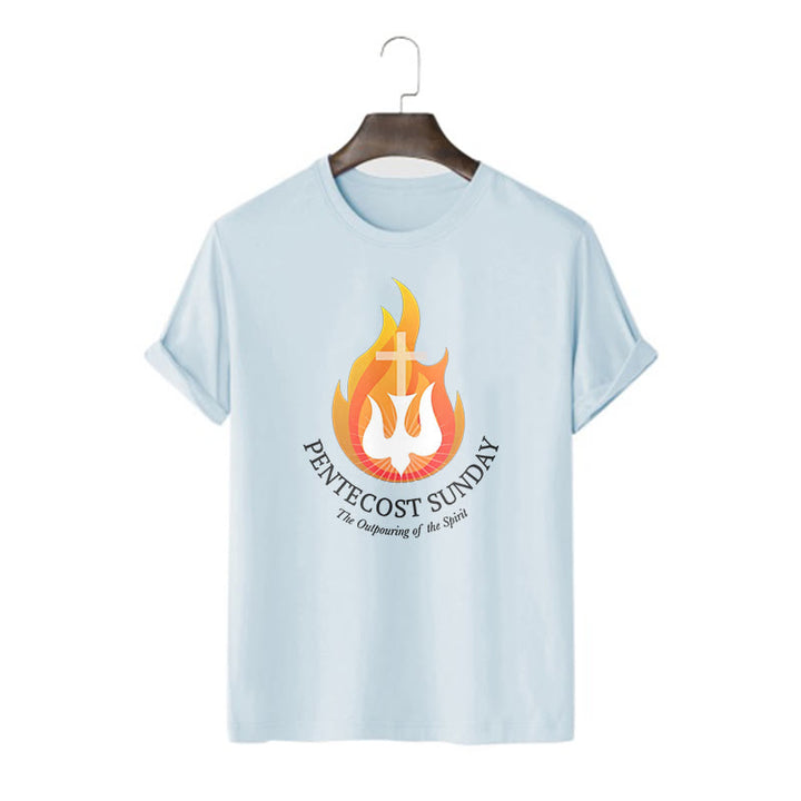 Christianartworkshop Classic Style Pentecost Sunday Outpouring of the Spirit Short Sleeve Washed T-shirt