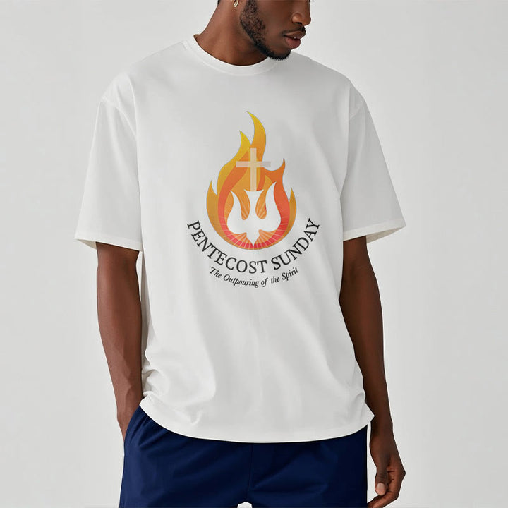 Christianartworkshop Classic Style Pentecost Sunday Outpouring of the Spirit Short Sleeve Washed T-shirt