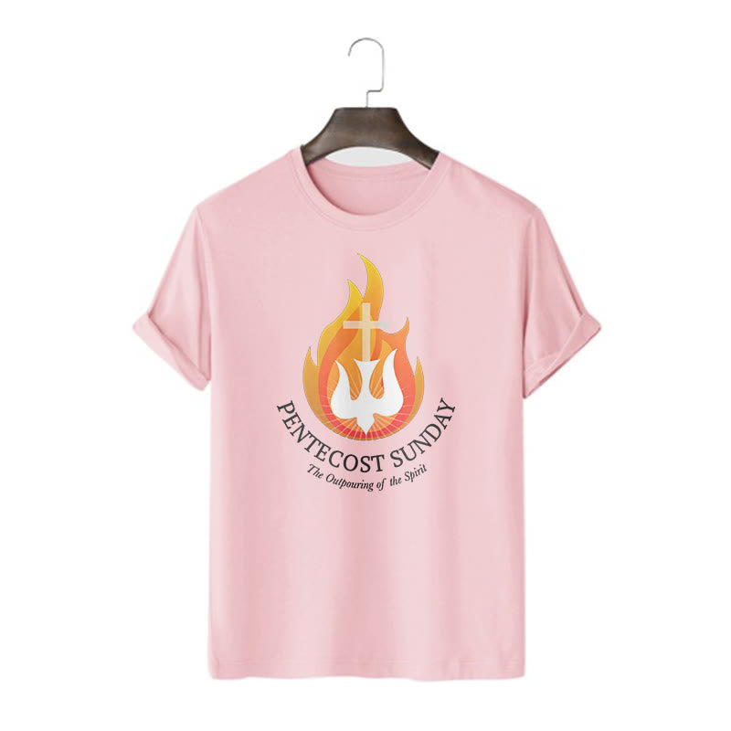 Christianartworkshop Classic Style Pentecost Sunday Outpouring of the Spirit Short Sleeve Washed T-shirt - Pink - 2XL - image 11