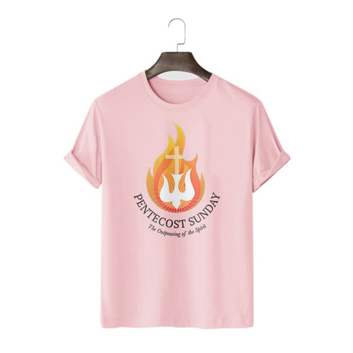 Christianartworkshop Classic Style Pentecost Sunday Outpouring of the Spirit Short Sleeve Washed T-shirt - Pink - 2XL - image 11
