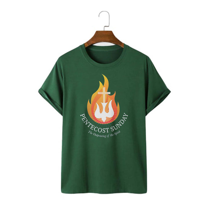 Christianartworkshop Classic Style Pentecost Sunday Outpouring of the Spirit Short Sleeve Washed T-shirt