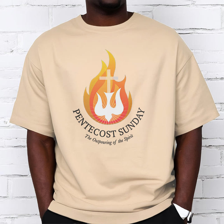 Christianartworkshop Classic Style Pentecost Sunday Outpouring of the Spirit Short Sleeve Washed T-shirt