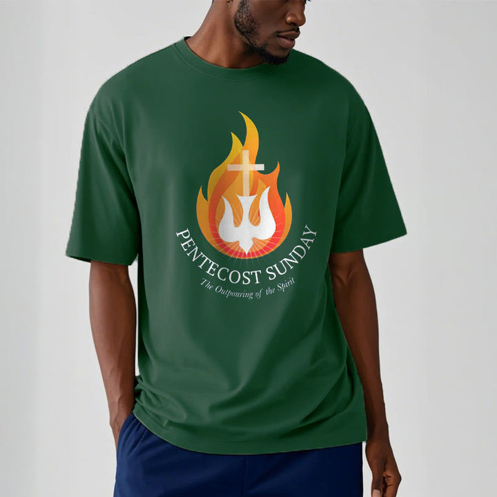 Christianartworkshop Classic Style Pentecost Sunday Outpouring of the Spirit Short Sleeve Washed T-shirt