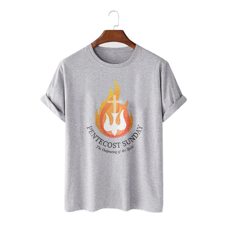 Christianartworkshop Classic Style Pentecost Sunday Outpouring of the Spirit Short Sleeve Washed T-shirt