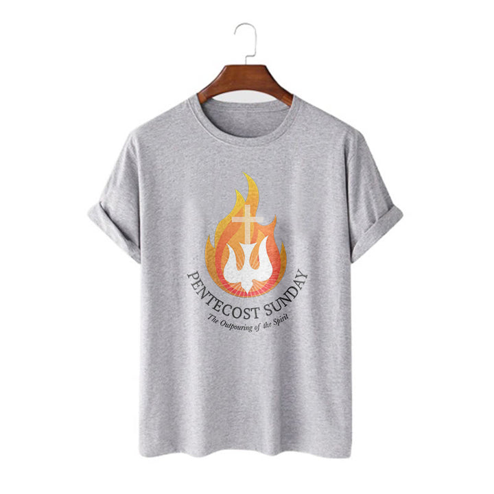 Christianartworkshop Classic Style Pentecost Sunday Outpouring of the Spirit Short Sleeve Washed T-shirt