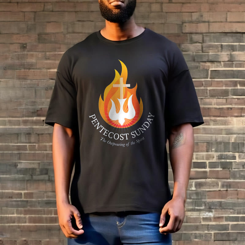 Christianartworkshop Classic Style Pentecost Sunday Outpouring of the Spirit Short Sleeve Washed T-shirt