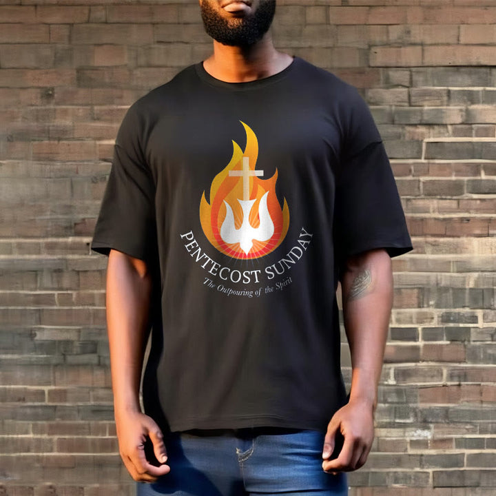 Christianartworkshop Classic Style Pentecost Sunday Outpouring of the Spirit Short Sleeve Washed T-shirt - image 1