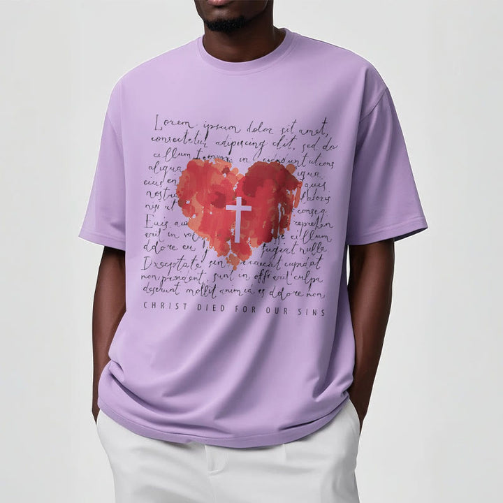 Christianartworkshop Fresh Style Cross and Heart Short Sleeve T-shirt - image 17
