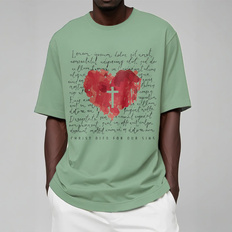 Christianartworkshop Fresh Style Cross and Heart Short Sleeve T-shirt - image 12