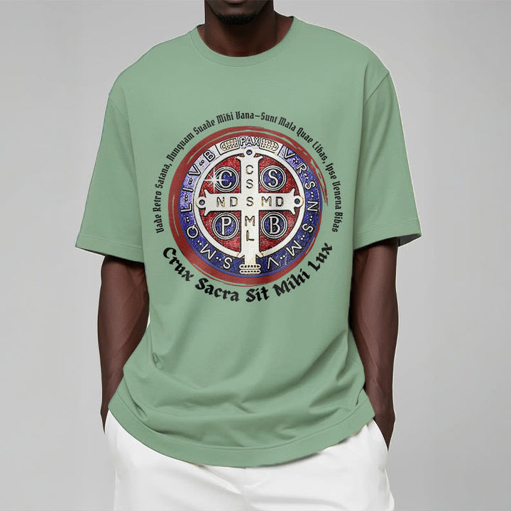 Christianartworkshop Classic Style Saint Benedict Medal Short Sleeve Washed T-shirt