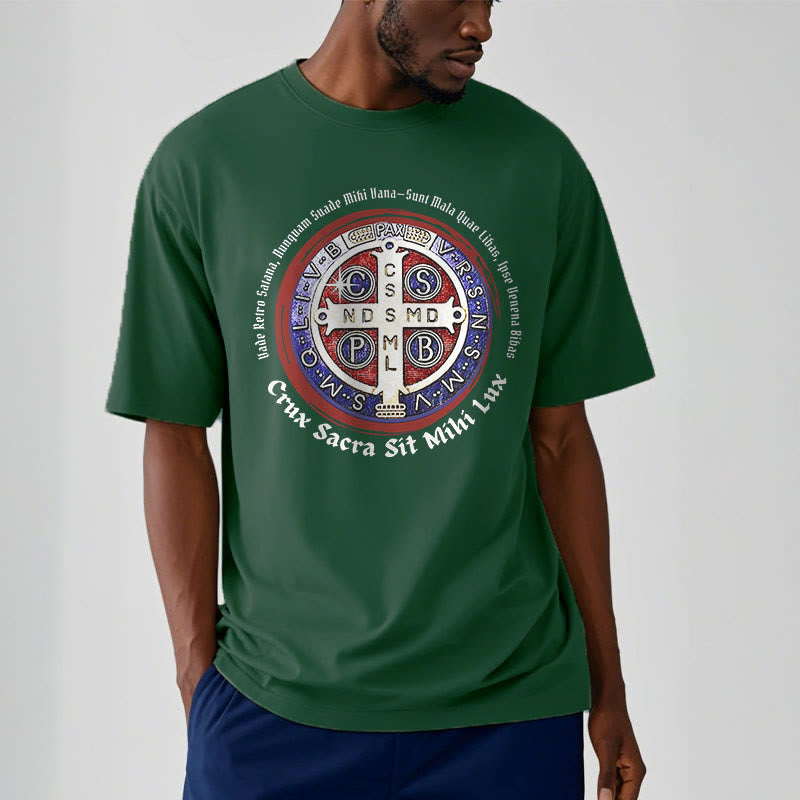 Christianartworkshop Classic Style Saint Benedict Medal Short Sleeve Washed T-shirt