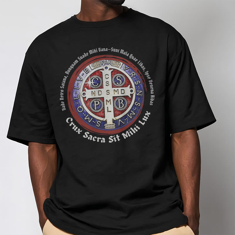 Christianartworkshop Classic Style Saint Benedict Medal Short Sleeve Washed T-shirt