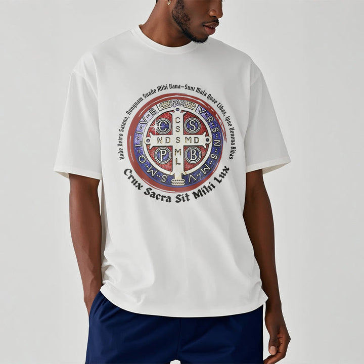 Christianartworkshop Classic Style Saint Benedict Medal Short Sleeve Washed T-shirt