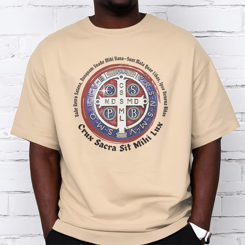 Christianartworkshop Classic Style Saint Benedict Medal Short Sleeve Washed T-shirt