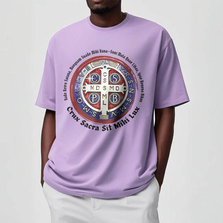 Christianartworkshop Classic Style Saint Benedict Medal Short Sleeve Washed T-shirt