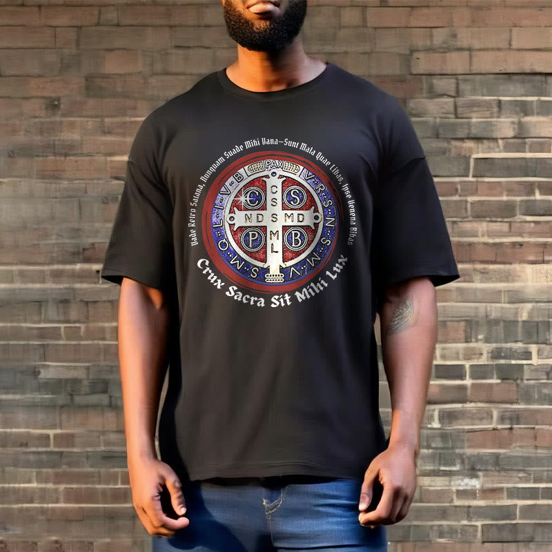 Christianartworkshop Classic Style Saint Benedict Medal Short Sleeve Washed T-shirt