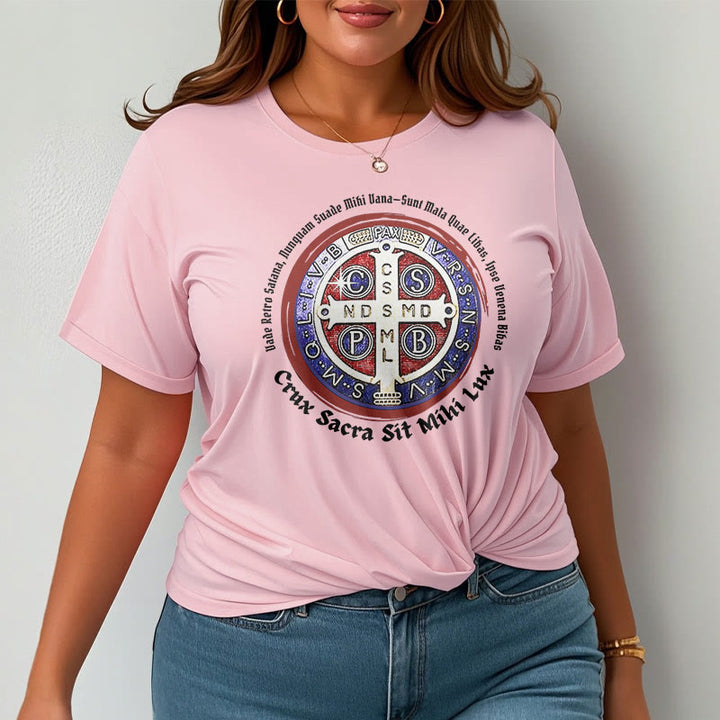 Christianartworkshop Classic Style Saint Benedict Medal Short Sleeve Washed T-shirt