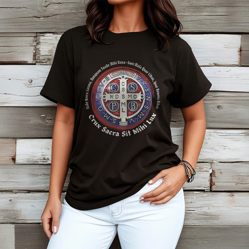 Christianartworkshop Classic Style Saint Benedict Medal Short Sleeve Washed T-shirt