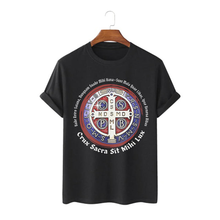 Christianartworkshop Classic Style Saint Benedict Medal Short Sleeve Washed T-shirt