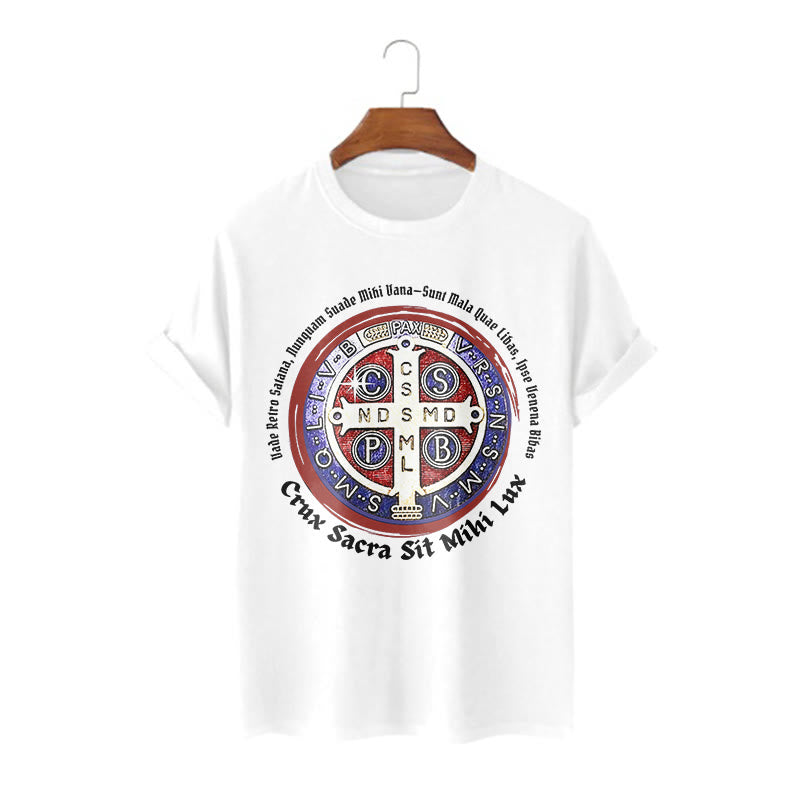 Christianartworkshop Classic Style Saint Benedict Medal Short Sleeve T-shirt - White - 2XL - image 5