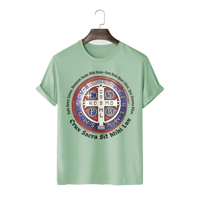 Christianartworkshop Classic Style Saint Benedict Medal Short Sleeve T-shirt - Light Green - 2XL - image 12