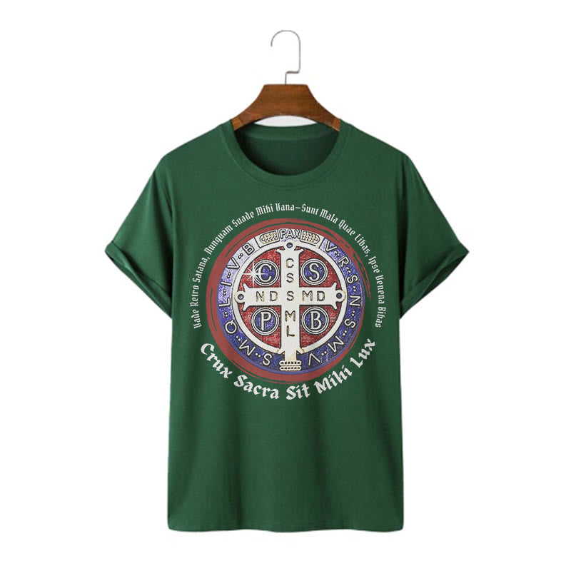 Christianartworkshop Classic Style Saint Benedict Medal Short Sleeve Washed T-shirt