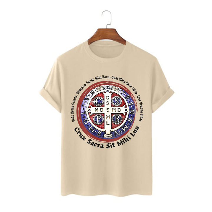 Christianartworkshop Classic Style Saint Benedict Medal Short Sleeve Washed T-shirt