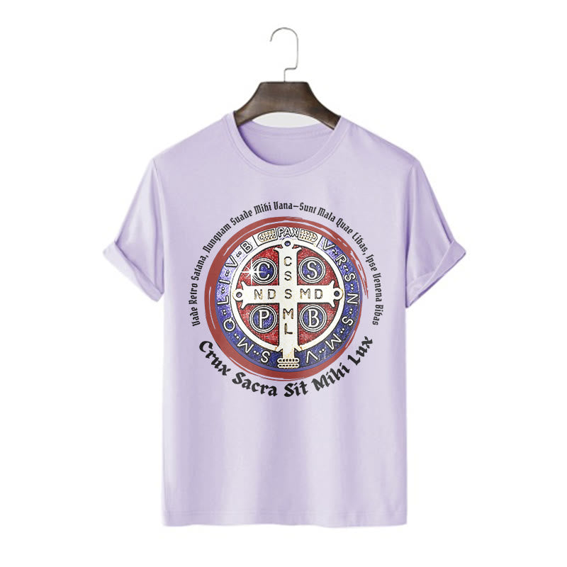 Christianartworkshop Classic Style Saint Benedict Medal Short Sleeve Washed T-shirt