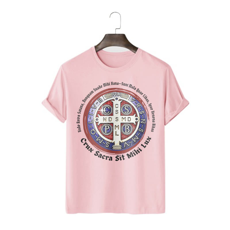Christianartworkshop Classic Style Saint Benedict Medal Short Sleeve T-shirt - Pink - 2XL - image 14