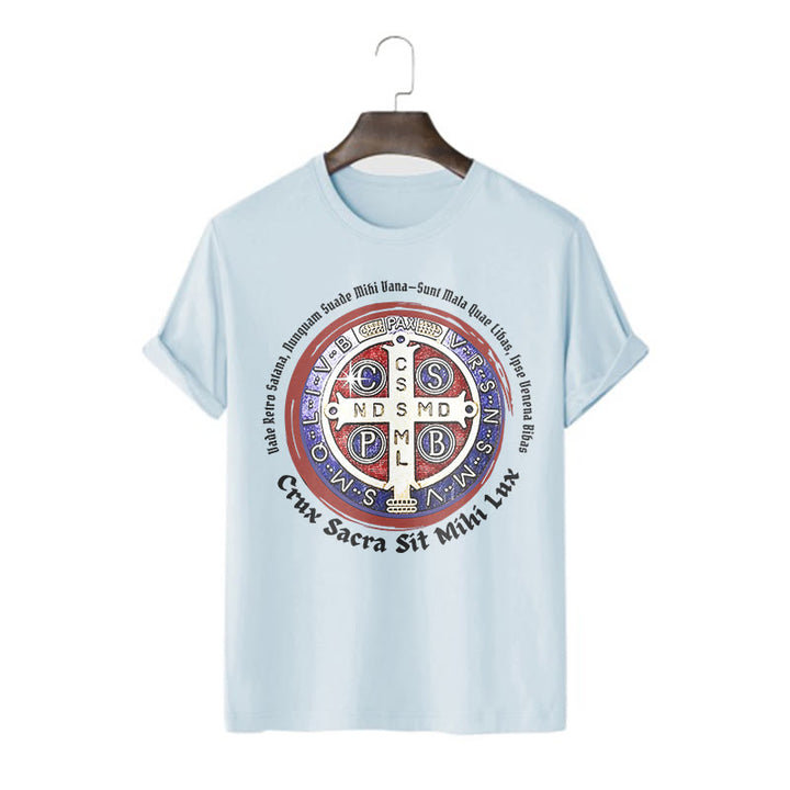 Christianartworkshop Classic Style Saint Benedict Medal Short Sleeve Washed T-shirt