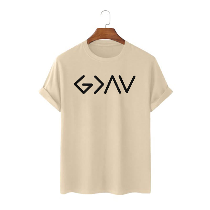 Christianartworkshop Minimalist Style Faith-Inspired God Is Greater Short Sleeve Washed T-shirt