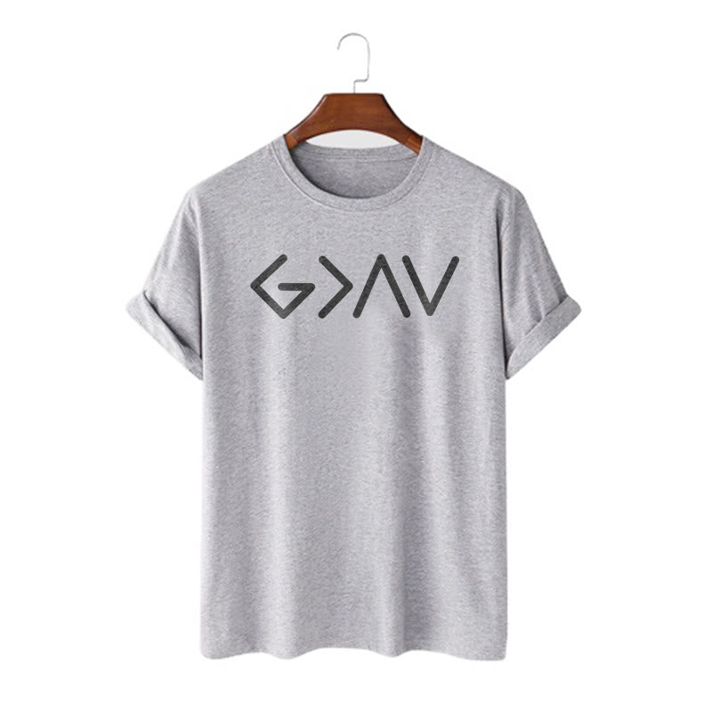 Christianartworkshop Minimalist Style Faith-Inspired God Is Greater Short Sleeve Washed T-shirt