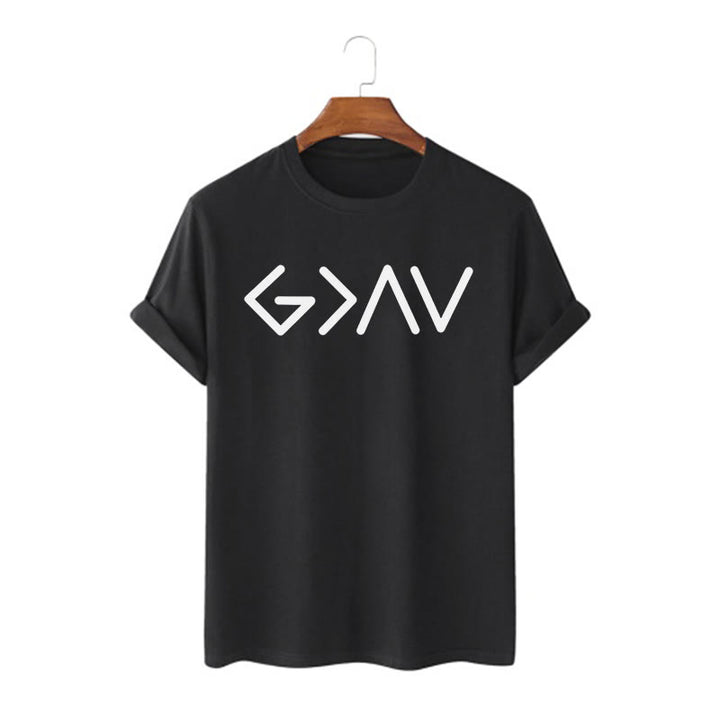 Christianartworkshop Minimalist Style Faith-Inspired God Is Greater Short Sleeve Washed T-shirt