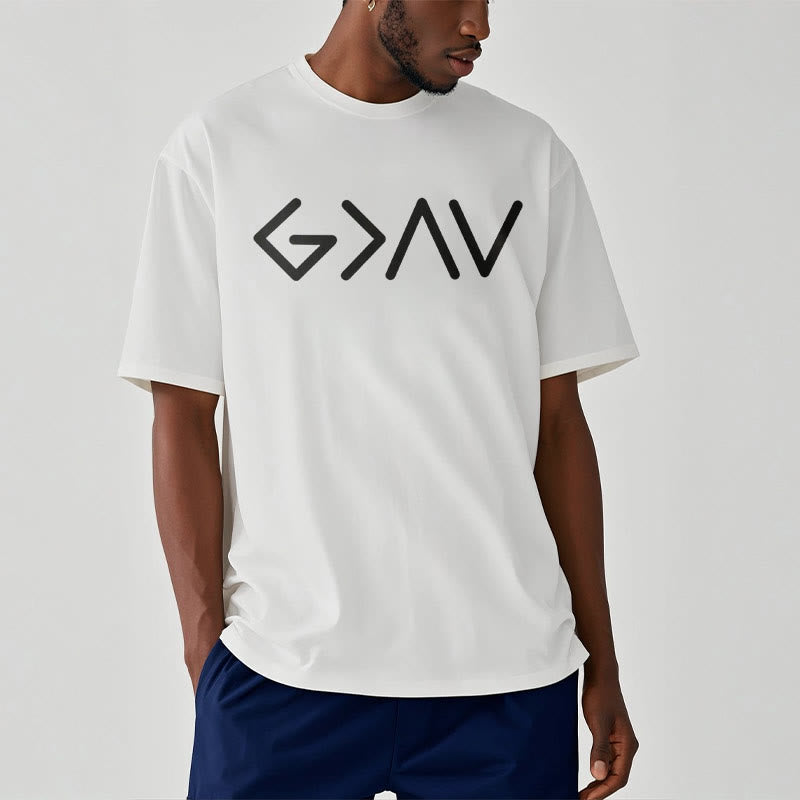 Christianartworkshop Minimalist Style Faith-Inspired God Is Greater Short Sleeve Washed T-shirt