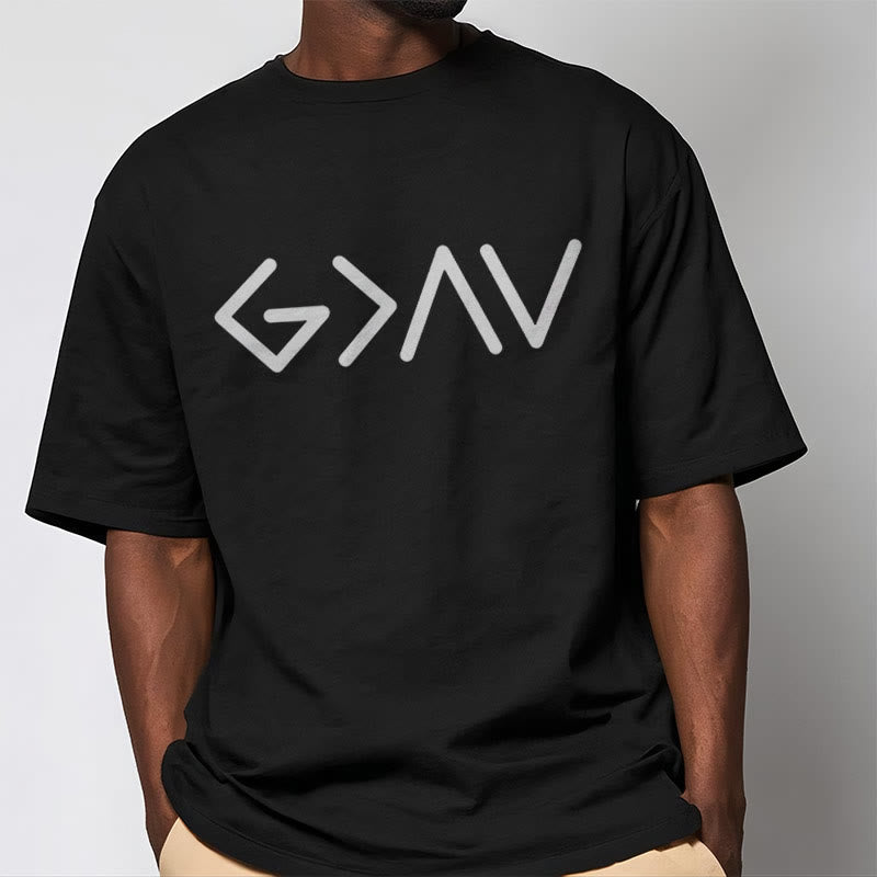 Christianartworkshop Minimalist Style Faith-Inspired God Is Greater Short Sleeve Washed T-shirt