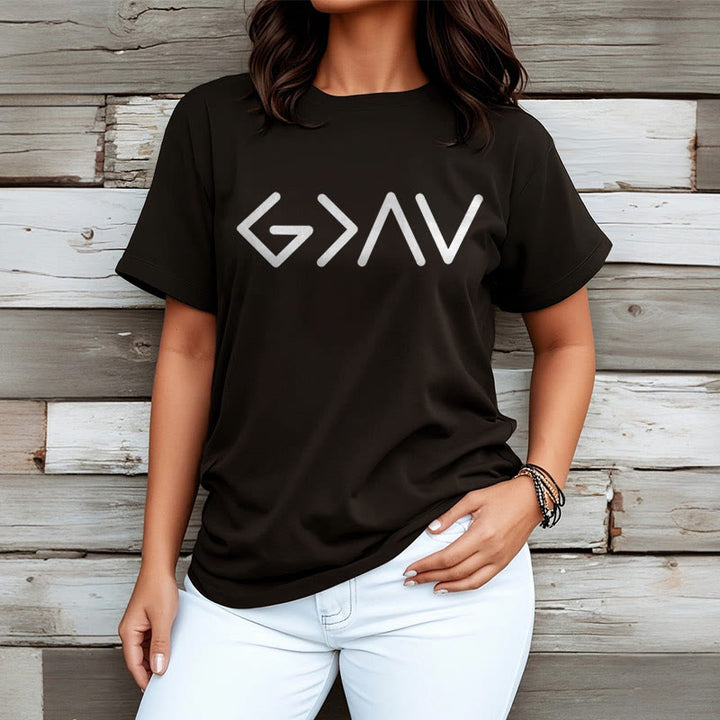 Christianartworkshop Minimalist Style Faith-Inspired God Is Greater Short Sleeve Washed T-shirt