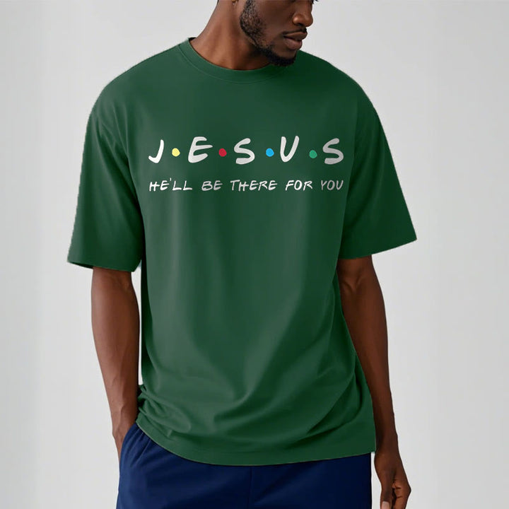 Christianartworkshop Modern Style Jesus He'll Be There For You Short Sleeve Washed T-shirt