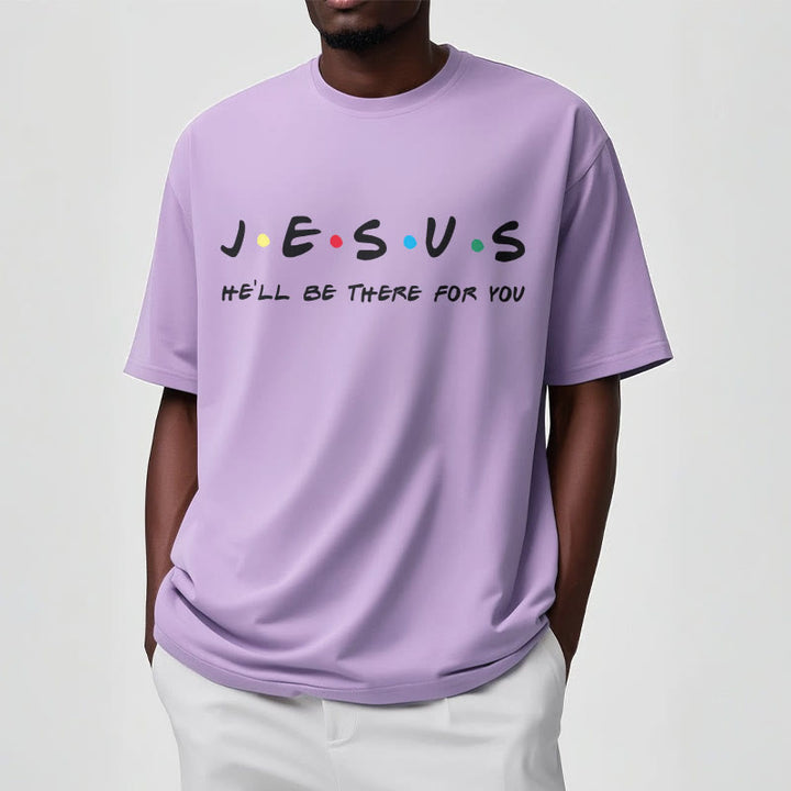 Christianartworkshop Modern Style Jesus He'll Be There For You Short Sleeve Washed T-shirt