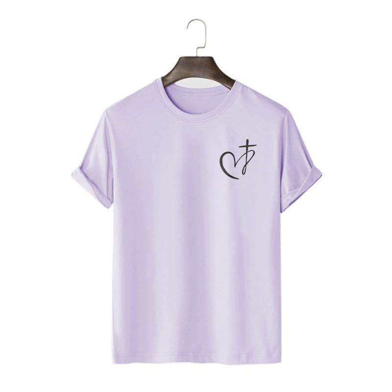 Christianartworkshop Minimalist Style Blessed Heart And Cross Short Sleeve T-shirt - Purple - 2XL - image 12