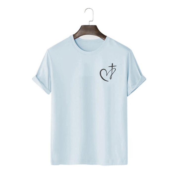 Christianartworkshop Minimalist Style Blessed Heart And Cross Short Sleeve T-shirt - Blue - 2XL - image 14