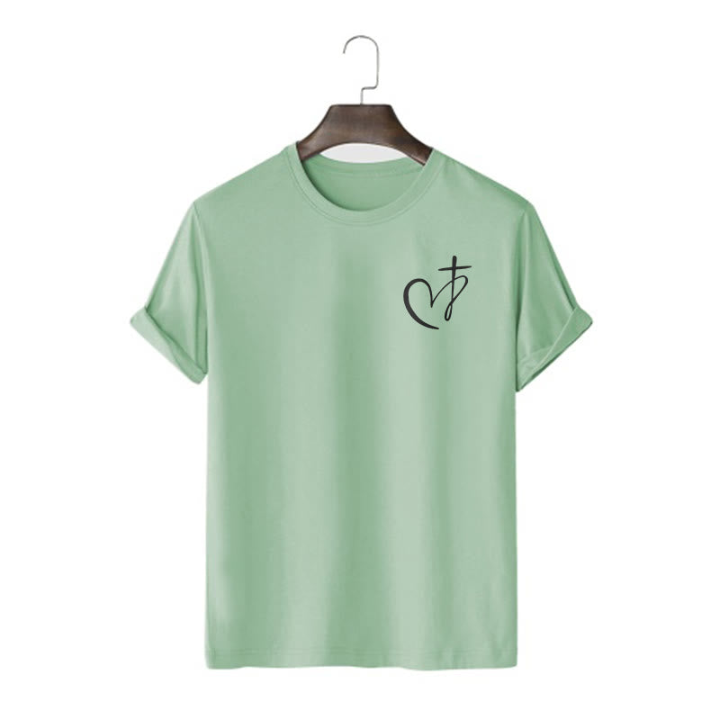 Christianartworkshop Minimalist Style Blessed Heart And Cross Short Sleeve T-shirt - Light Green - 2XL - image 9