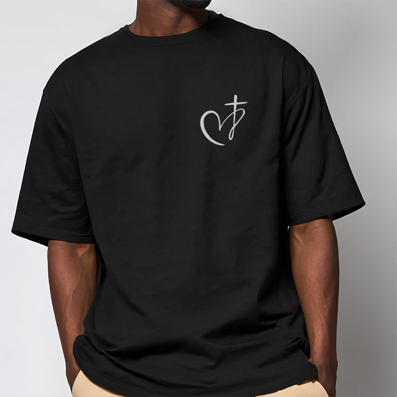 Christianartworkshop Minimalist Style Blessed Heart And Cross Short Sleeve Washed T-shirt