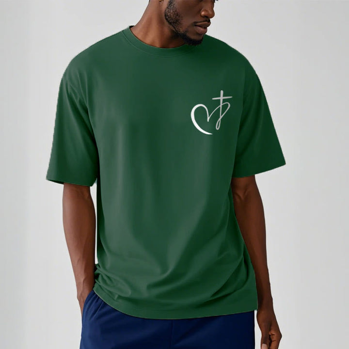 Christianartworkshop Minimalist Style Blessed Heart And Cross Short Sleeve Washed T-shirt