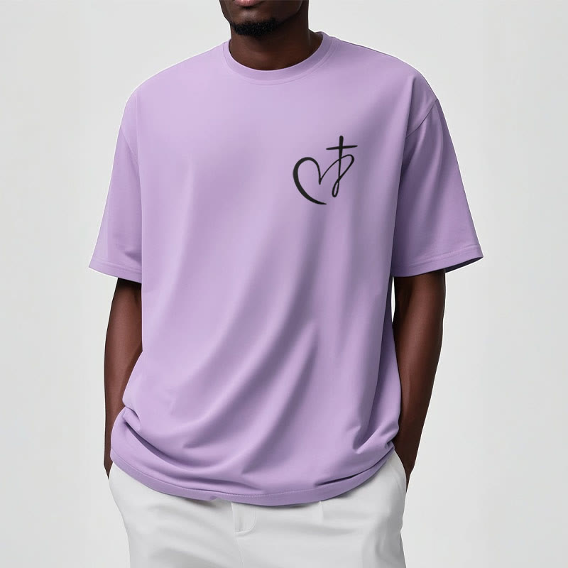 Christianartworkshop Minimalist Style Blessed Heart And Cross Short Sleeve Washed T-shirt