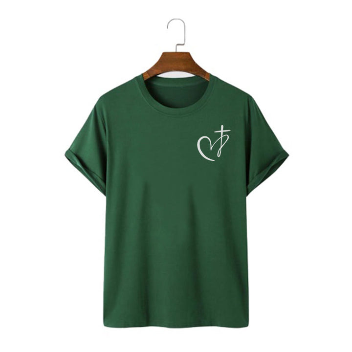 Christianartworkshop Minimalist Style Blessed Heart And Cross Short Sleeve T-shirt - Dark Green - 2XL - image 7
