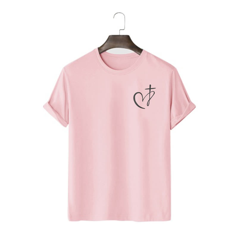 Christianartworkshop Minimalist Style Blessed Heart And Cross Short Sleeve T-shirt - Pink - 2XL - image 11