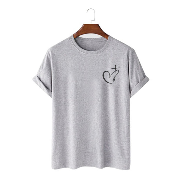 Christianartworkshop Minimalist Style Blessed Heart And Cross Short Sleeve Washed T-shirt